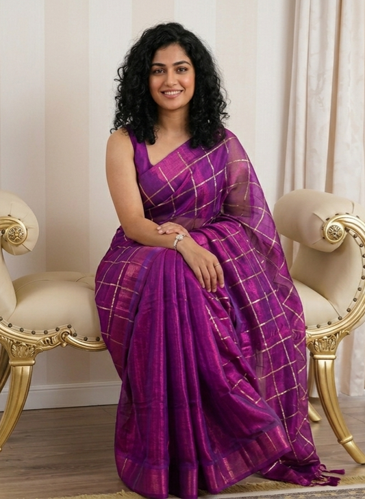 Soft tissue silk , sequenced double shaded saree 💕