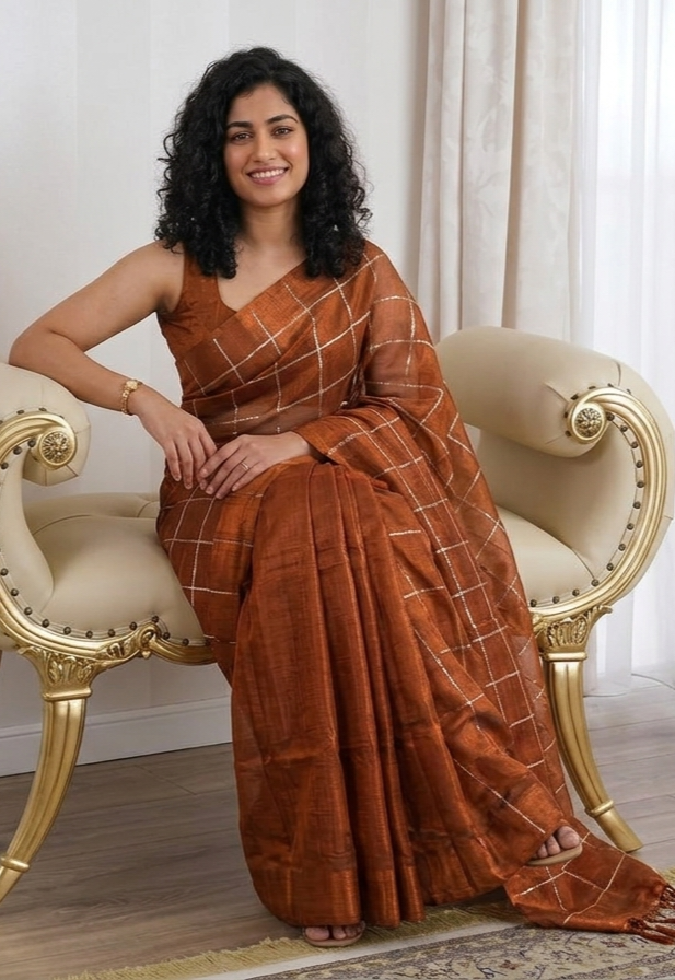 Soft tissue silk , sequenced double shaded saree 💕