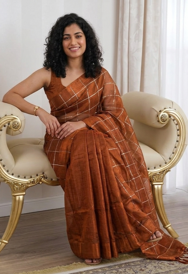 Soft tissue silk , sequenced double shaded saree 💕