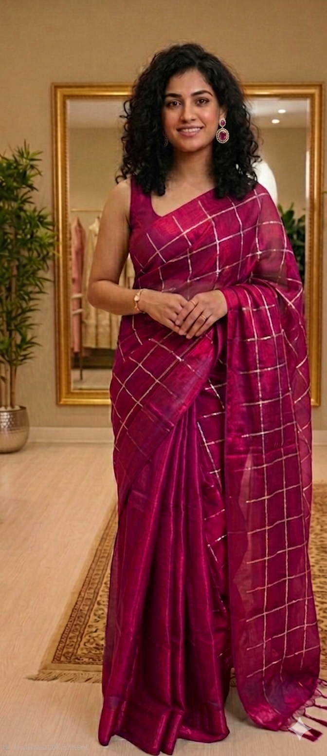 Soft tissue silk , sequenced double shaded saree 💕