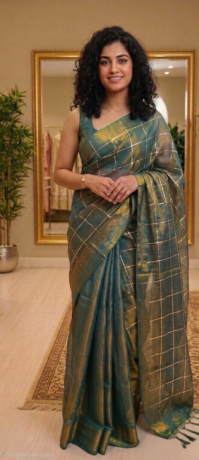 Stunning Soft tissue silk , sequenced double shaded saree 💕