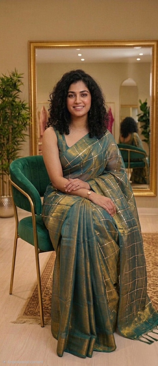 Stunning Soft tissue silk , sequenced double shaded saree 💕