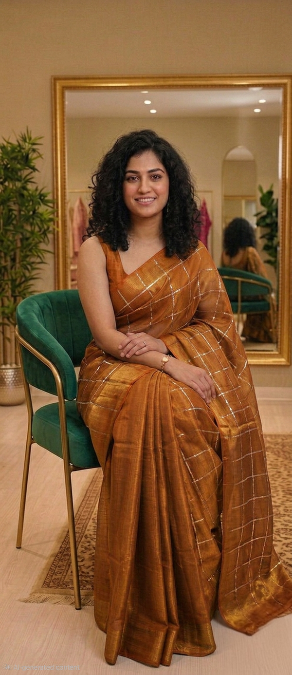 Soft tissue silk , sequenced double shaded saree 💕