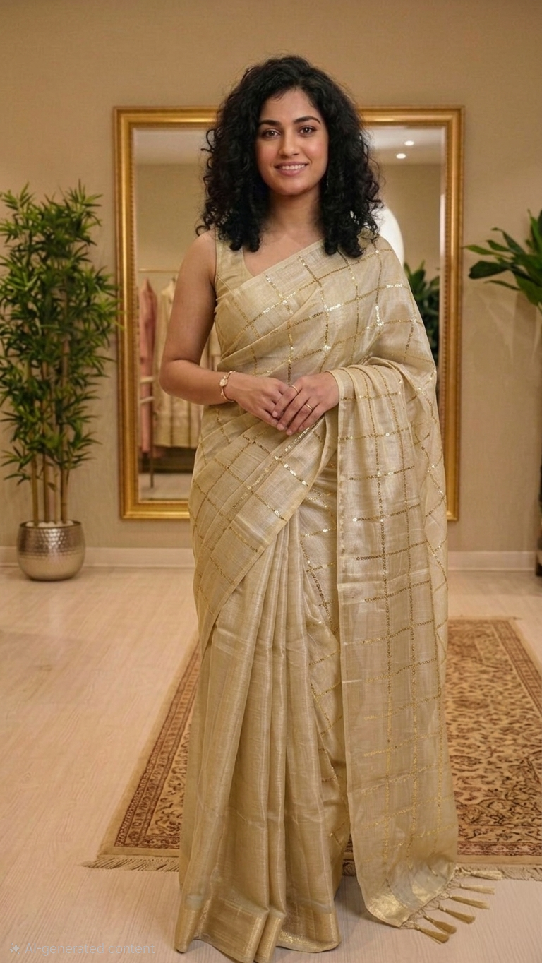 Soft tissue silk , sequenced double shaded saree 💕