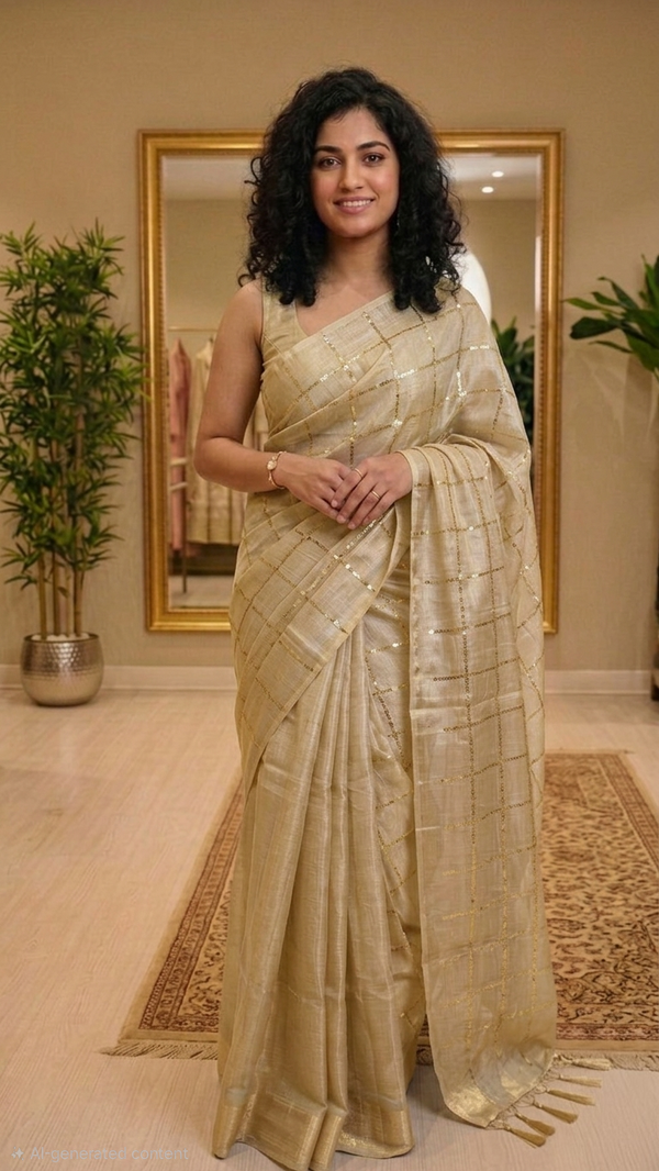 Soft tissue silk , sequenced double shaded saree 💕