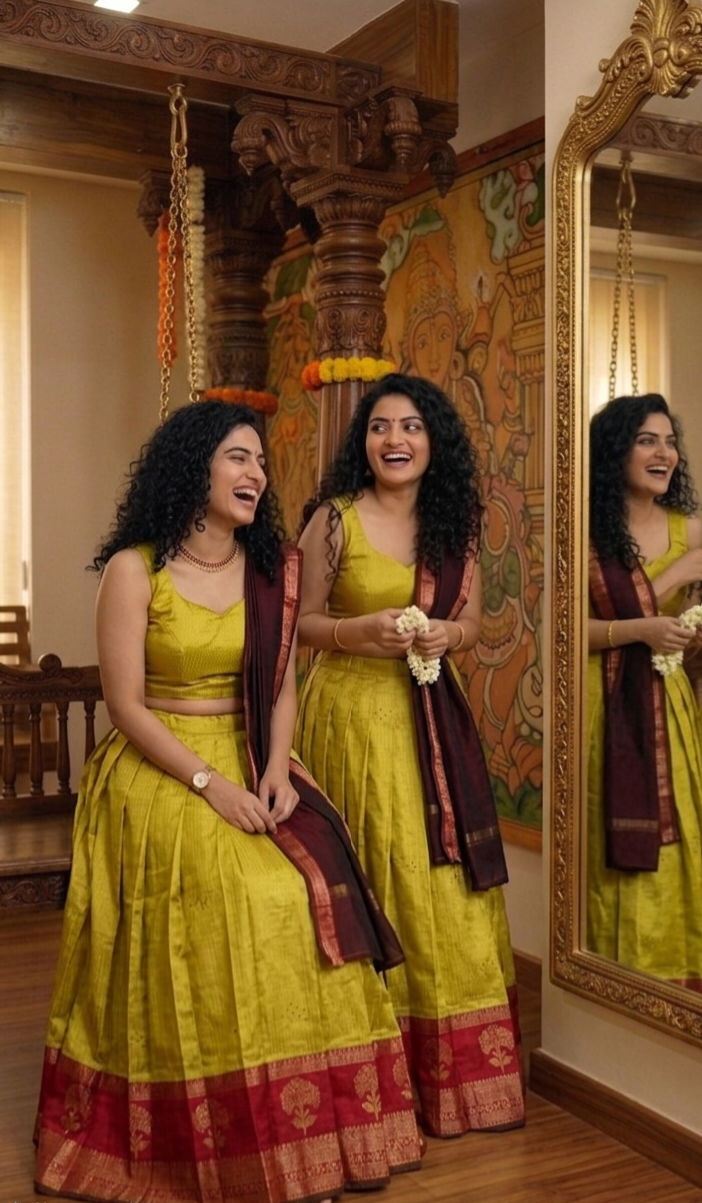 Soft silk Dhavani set with ready to wear blouse 💕