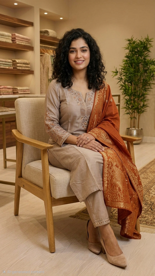 Semi silk suit with banarasi dupatta