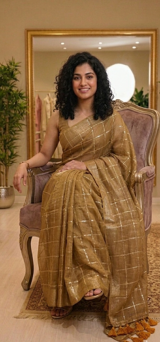 Soft tissue silk , sequenced double shaded saree 💕