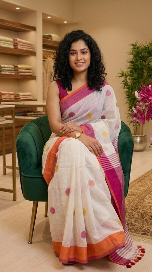 Beautiful khadi cotton saree with blouse piece 💕