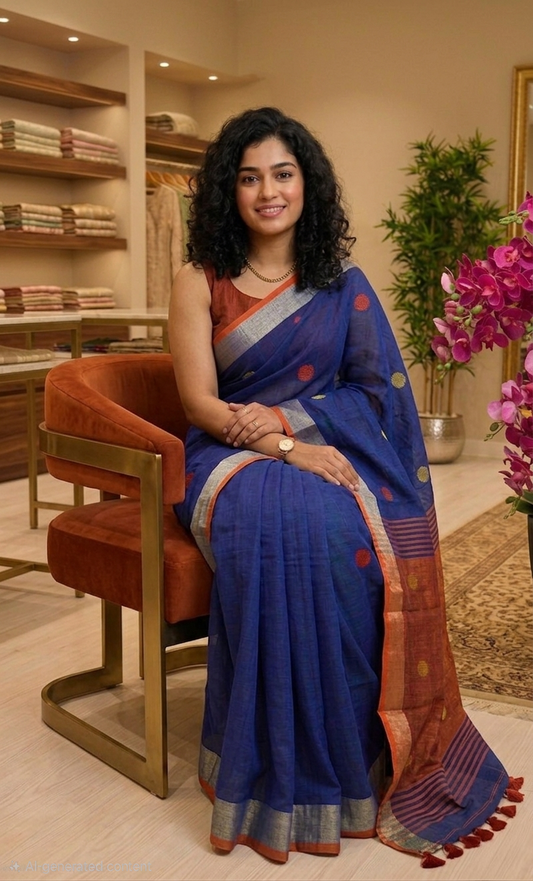 Beautiful khadi cotton saree with blouse piece 💕