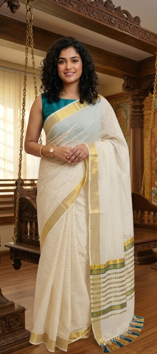 Beautiful premium set saree for Onam ( Rama green)
