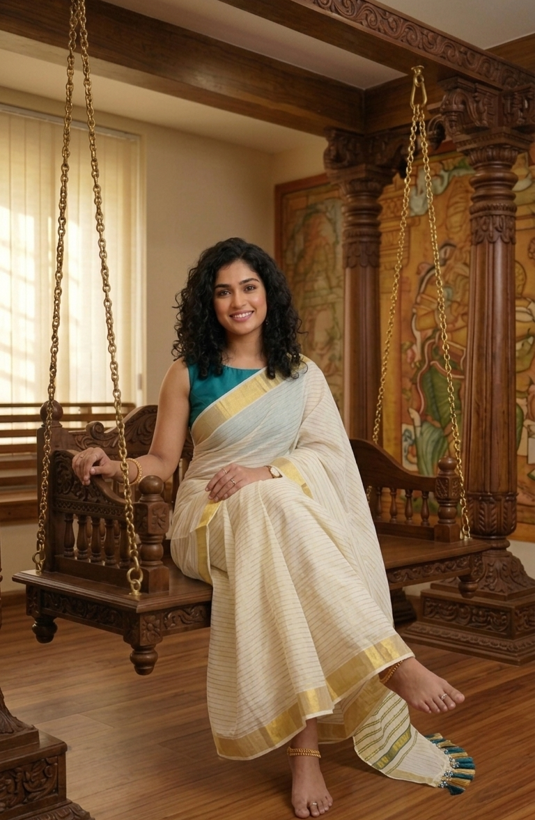 Beautiful premium set saree for Onam ( Rama green)