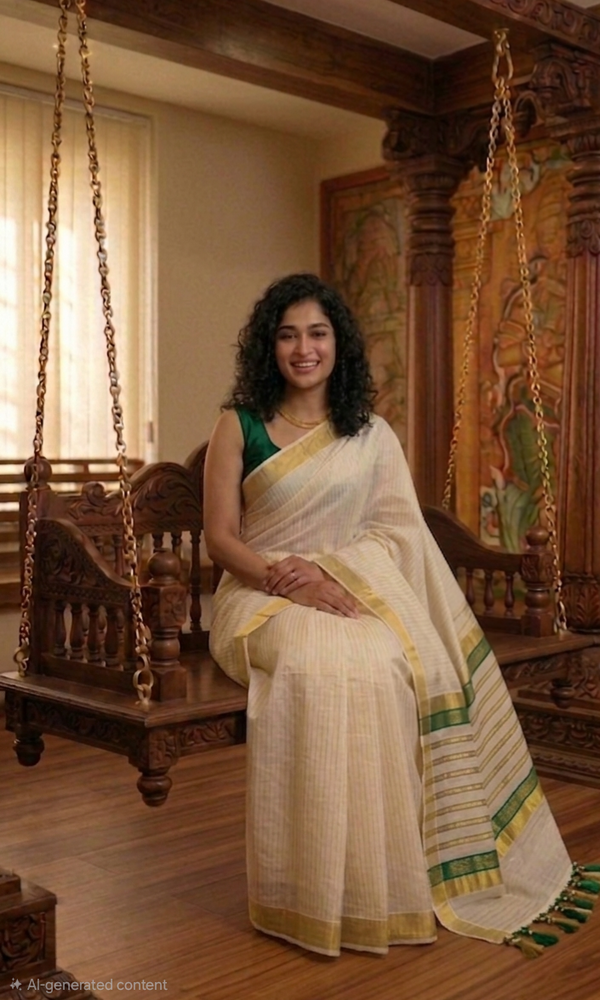 Beautiful premium set saree for Onam ( green)