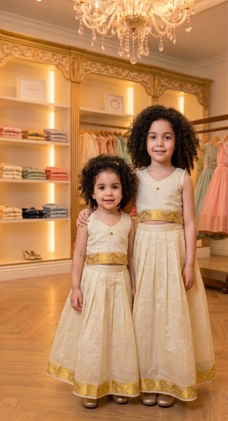 Kids onam  cotton Skirt and Top