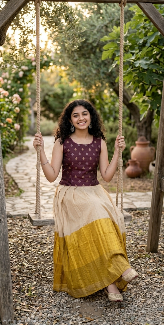 Teenage girls Beautiful Onam top and skirt