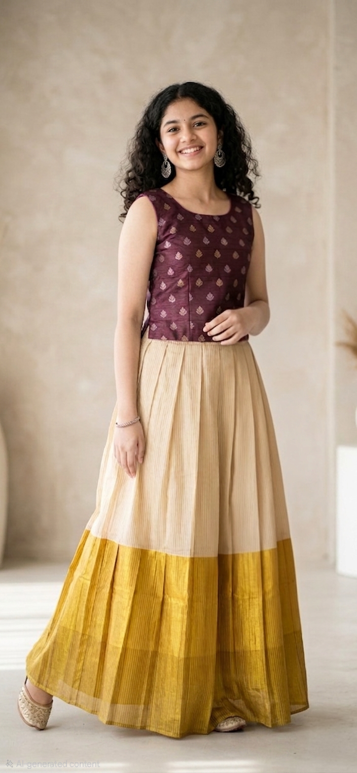 Teenage girls Beautiful Onam top and skirt