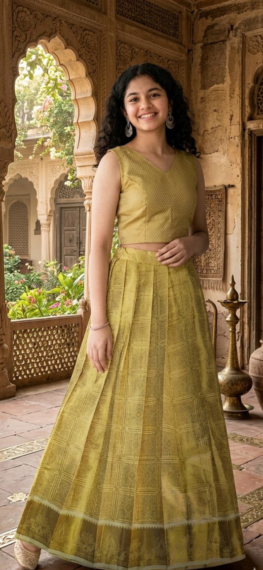Teenage girls Onam Banarasi top and skirt