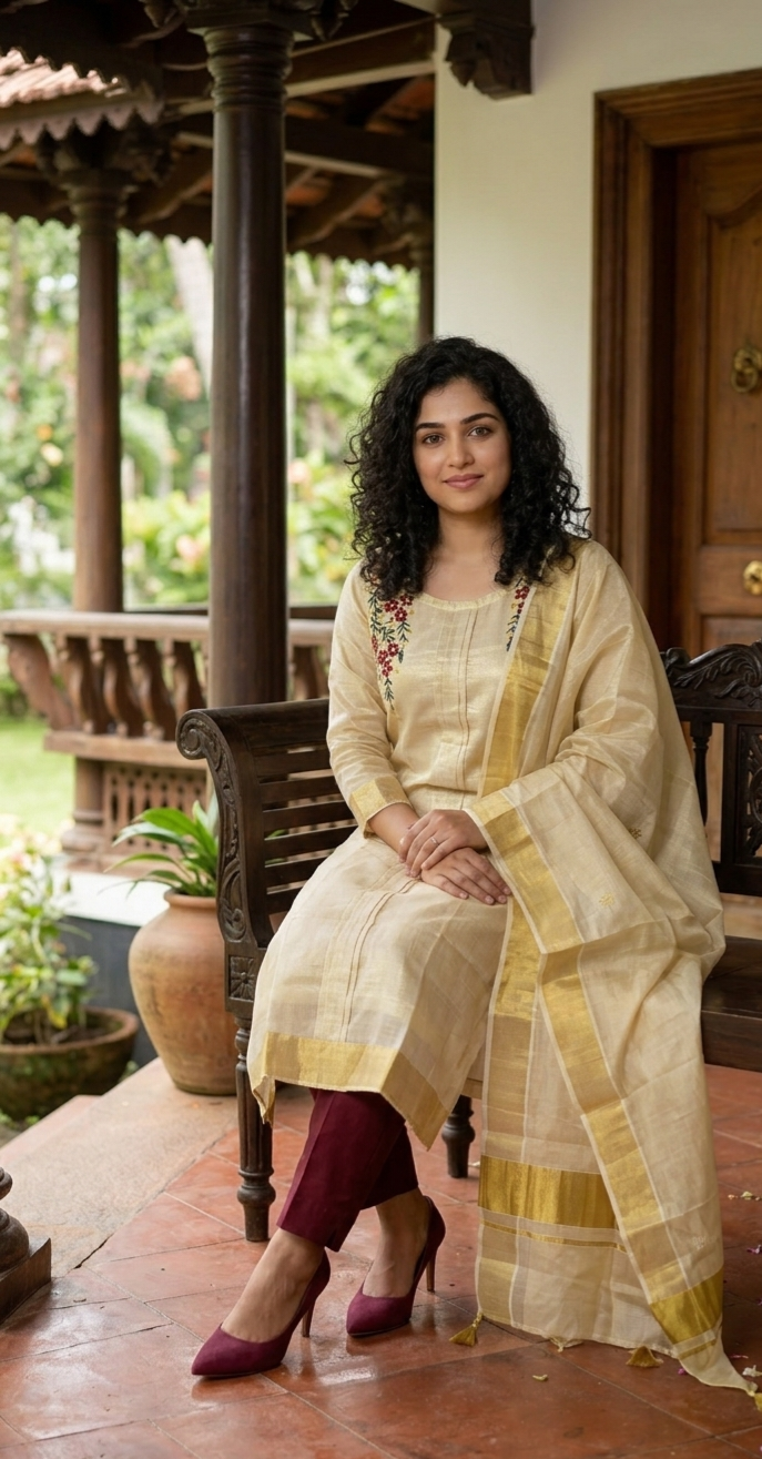 Onam embroidered tissue three piece suit 💕