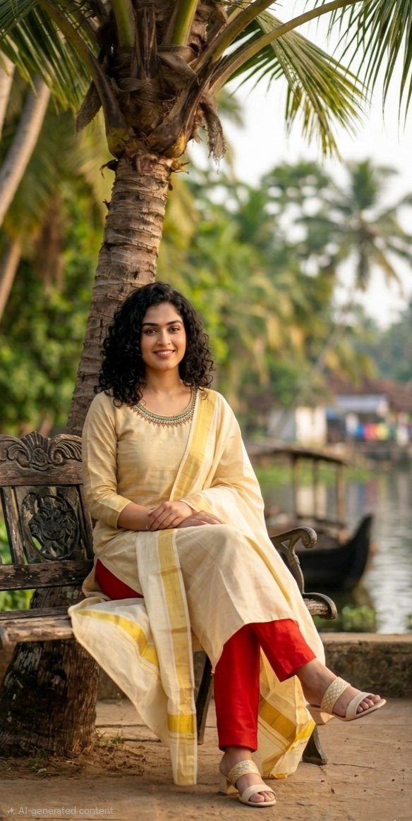 Beautiful Onam tissue  three piece Salwar suit