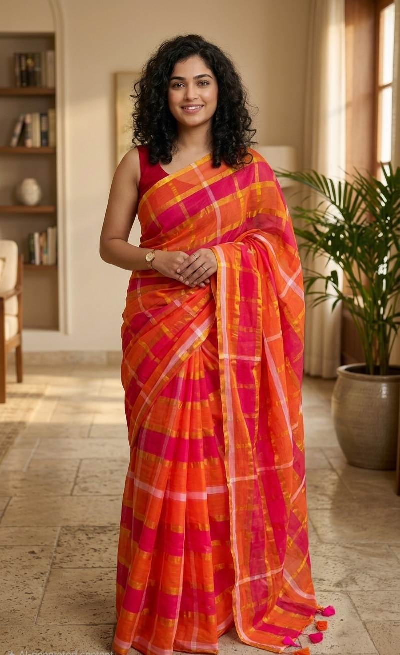Beautiful multicoloured mulcotton saree