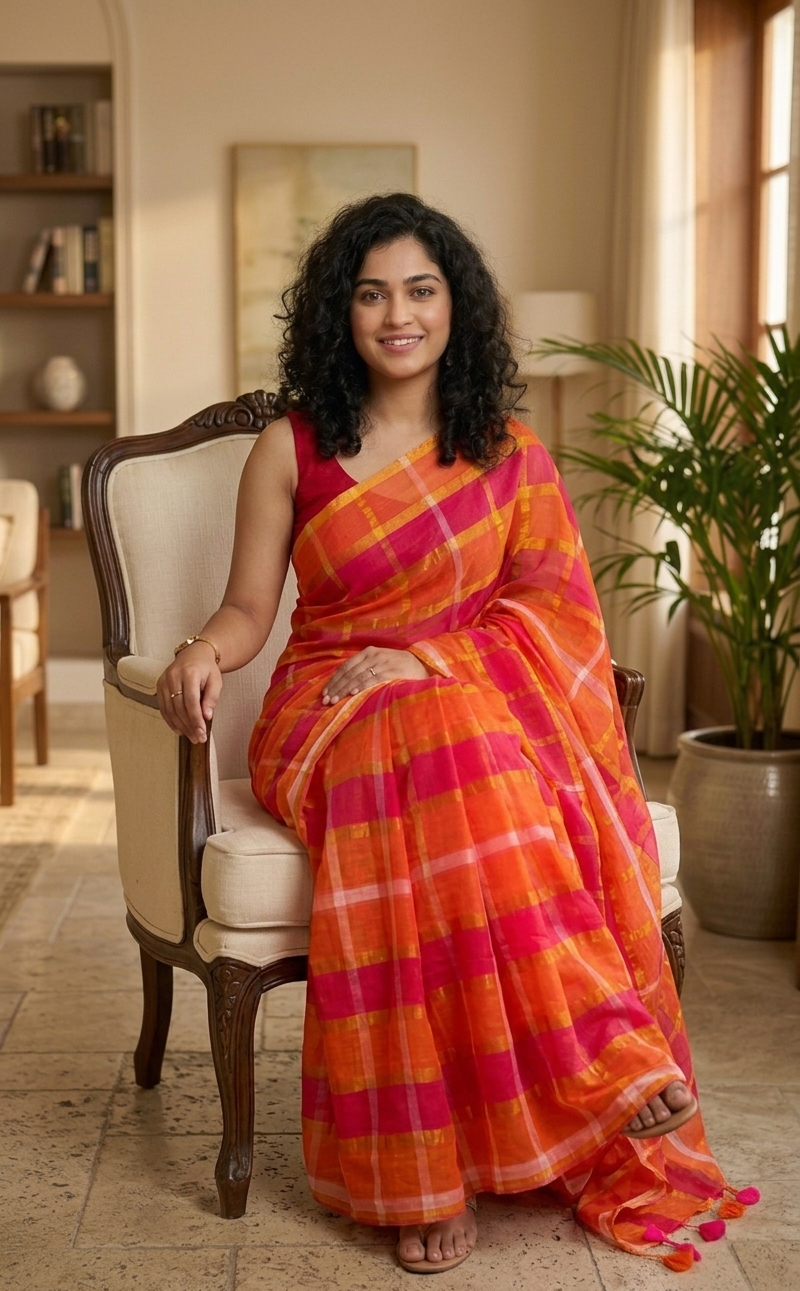 Beautiful multicoloured mulcotton saree