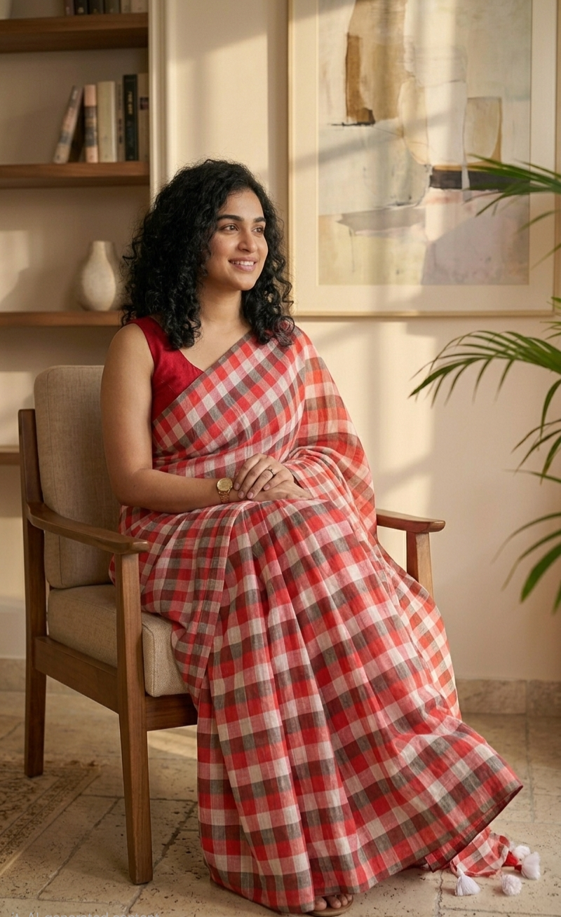 Stunning mulcotton check Saree