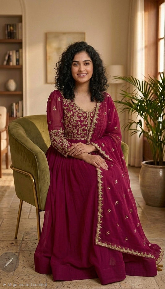 Heavy handworked Georgette gown with dupatta