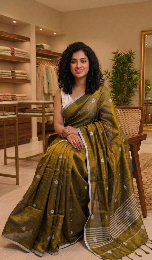 Beautiful Soft tissue silk double shaded saree ( green and yellow)
