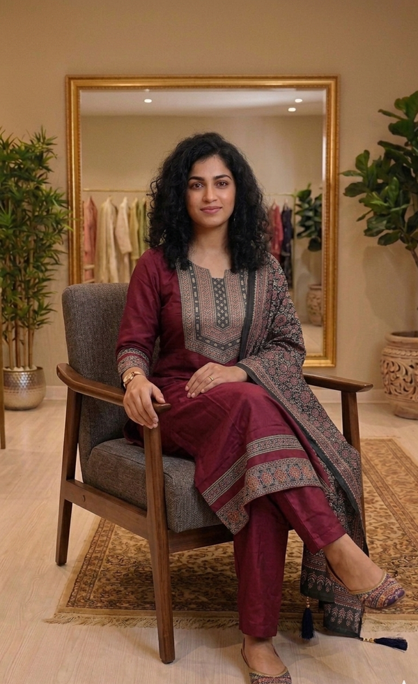 Stunning  gajji silk  three piece suit 💕 (maroon & black)