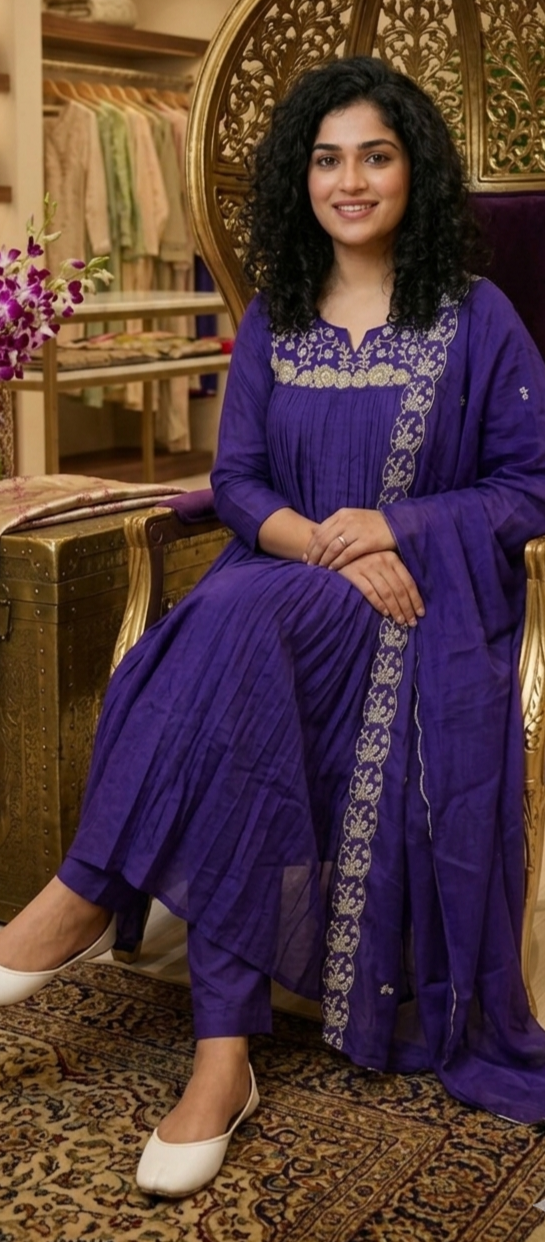 Pure chinnon embroidered three piece suit 💕