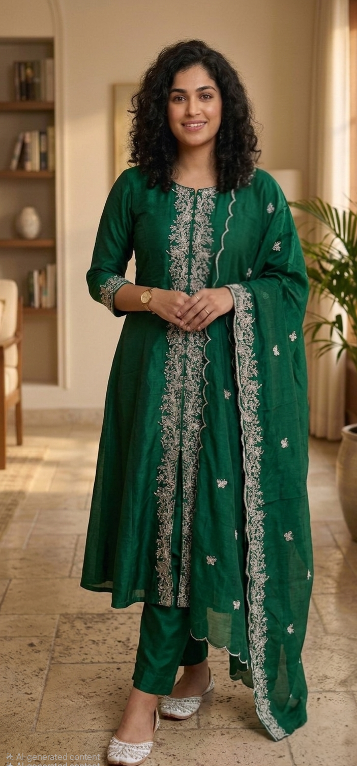 Beautiful aline chinnonsilk  three piece suit
