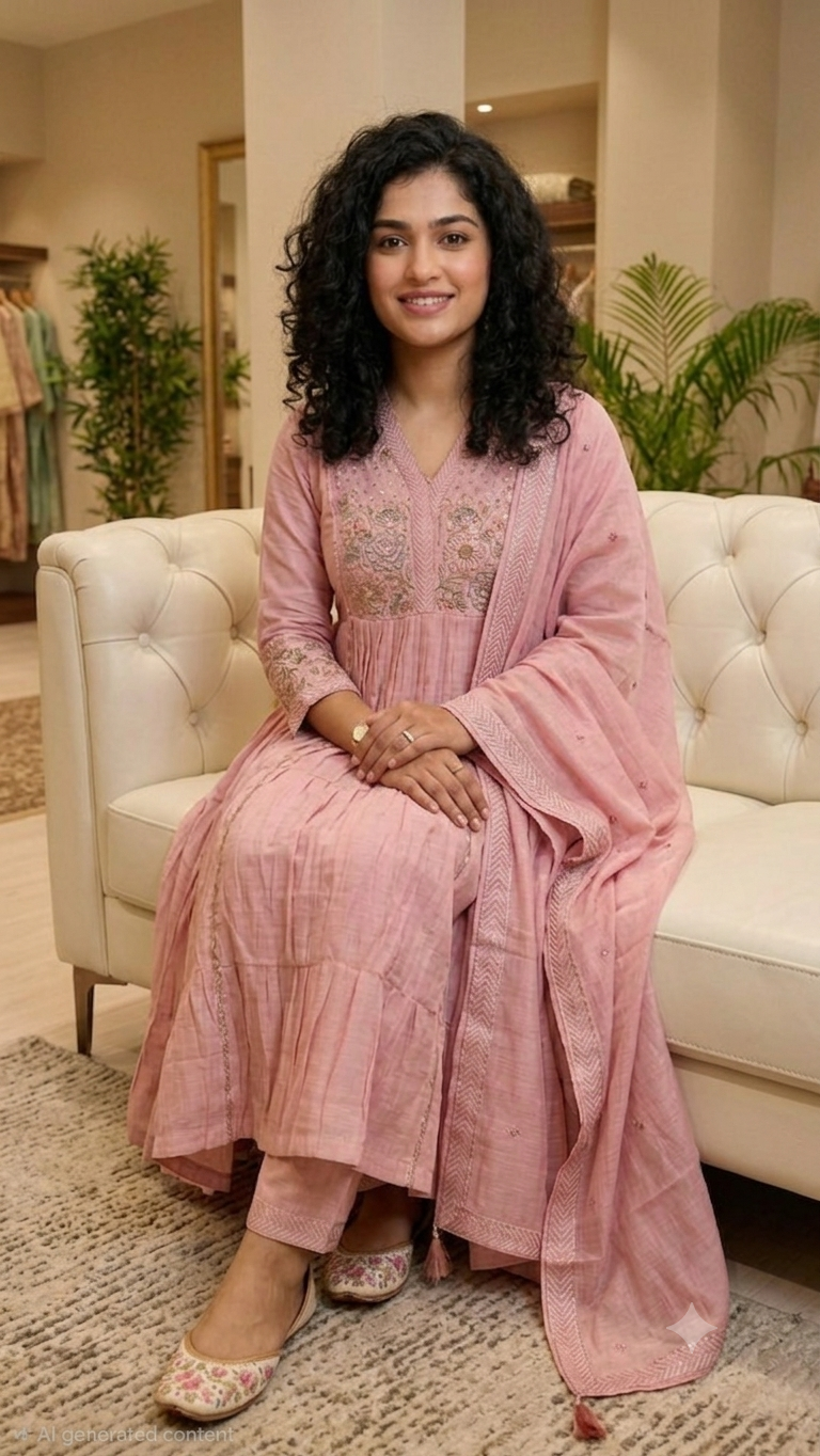 Beautiful  Mulchantheri aline three piece suit 💕( pink)