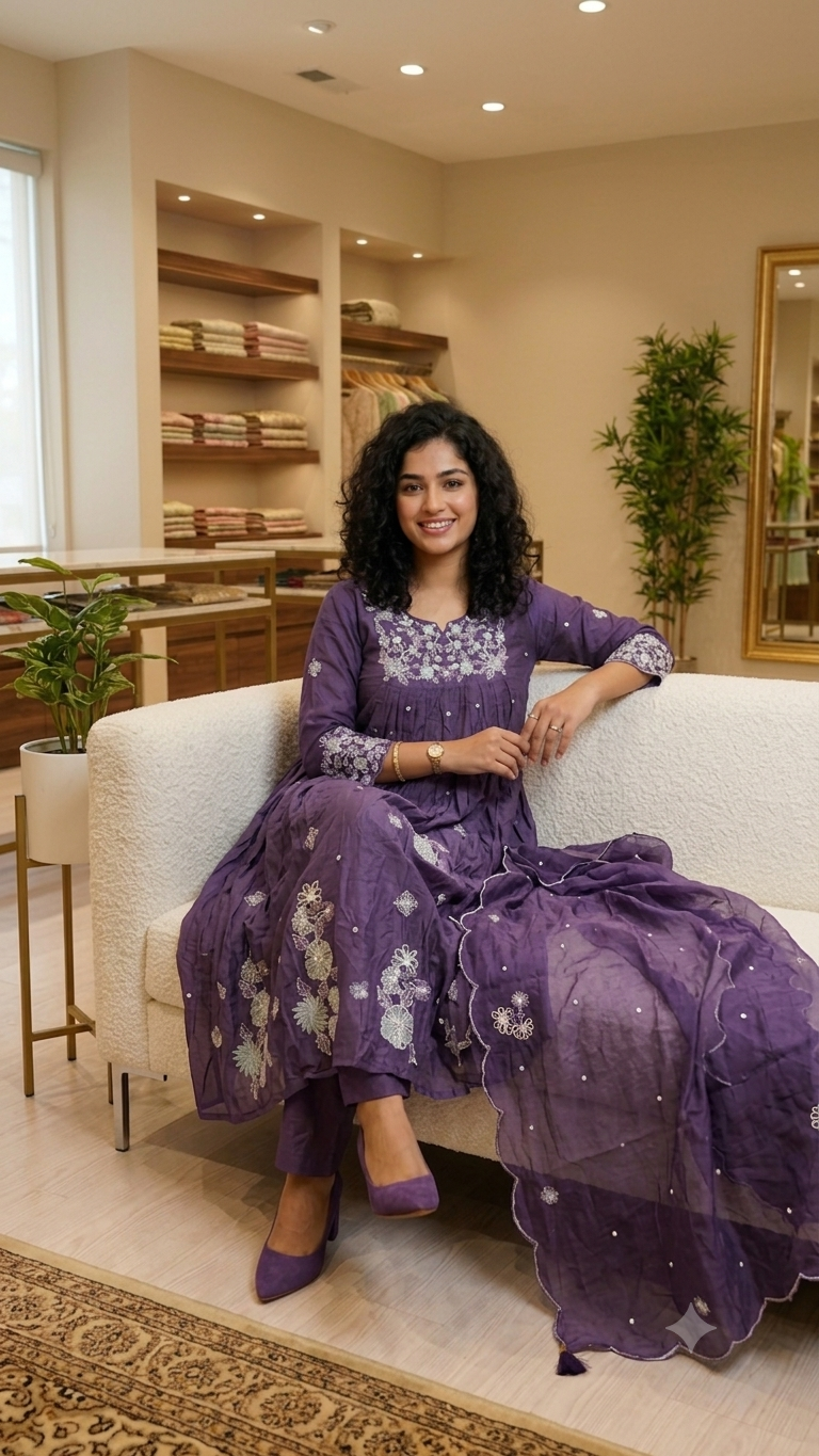 Pure chinnon heavy Embroidered three piece suit (full sleeve)