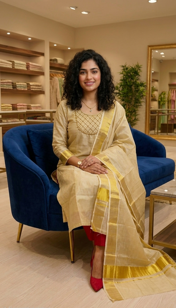 Onam tissue three piece suit
