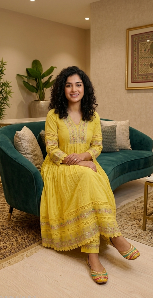 Soft cotton, Flared three piece anarkali suit
