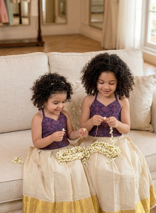 Kids Onam blouse and Skirt
