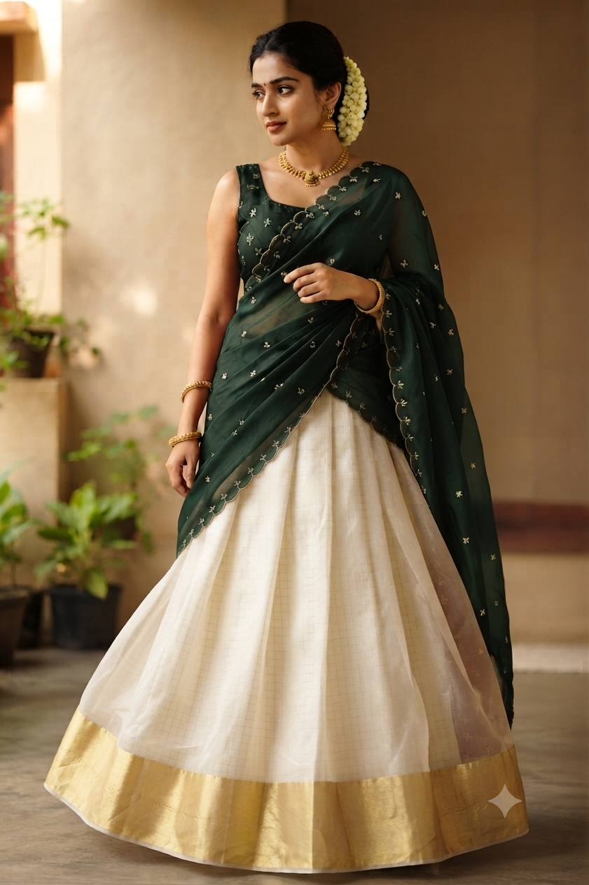Beautiful organza ready to wear dhavani set