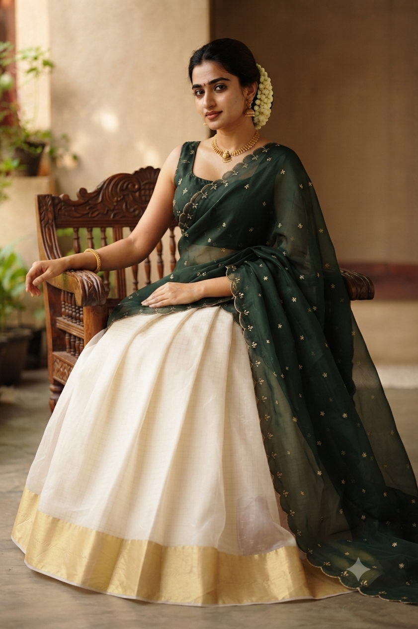 Beautiful organza ready to wear dhavani set