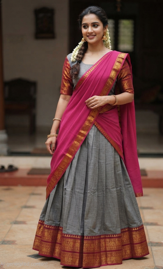 Beautiful Pure Kanchi cotton ready to wear dhavani set