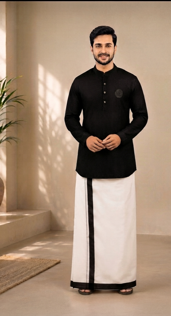 Cotton kurtha with mundu (greyish black)