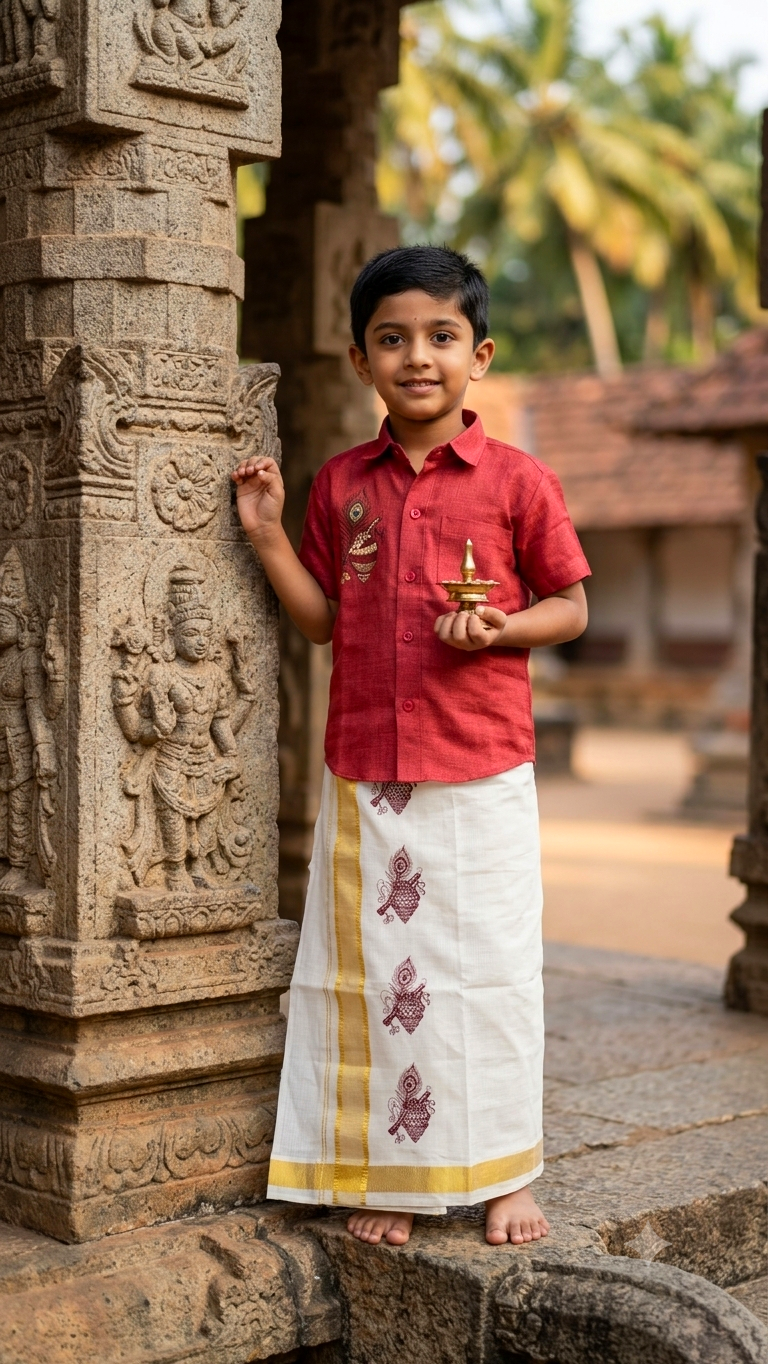 Boys Onam shirt and mundu