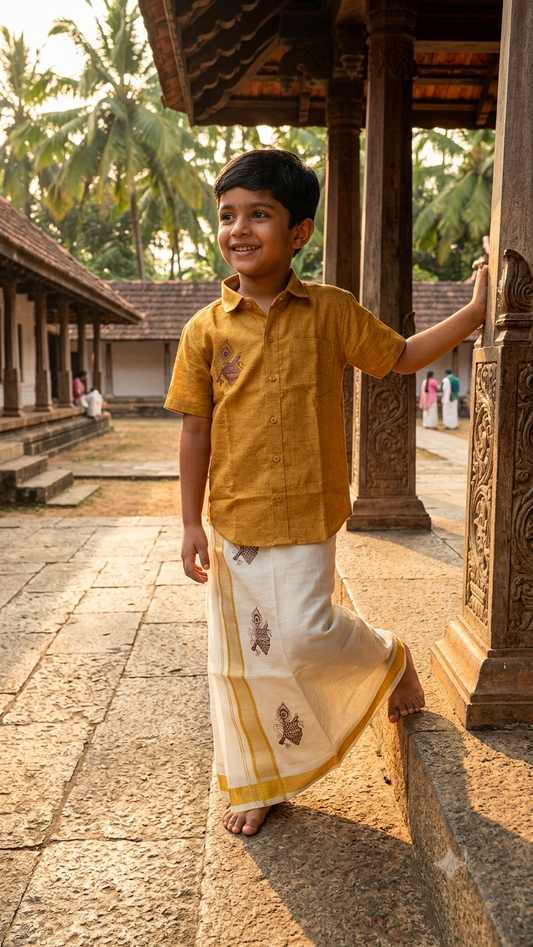 Boys Onam shirt and mundu