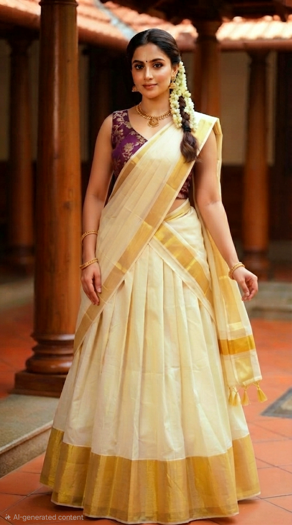 Beautiful cotton dhavani with brocade blouse
