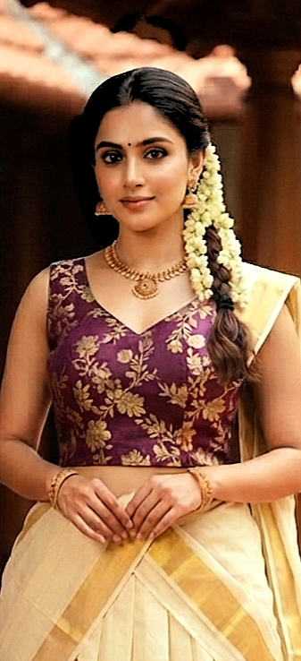 Beautiful cotton dhavani with brocade blouse