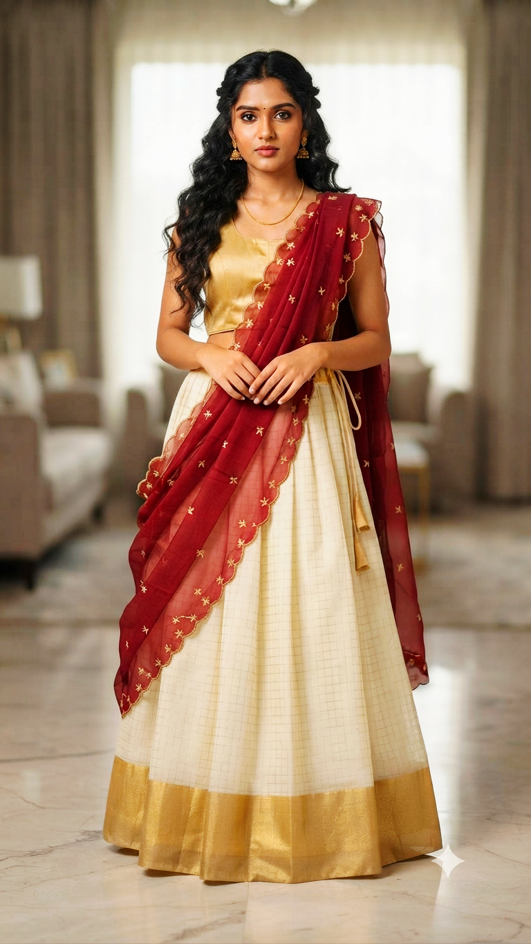 Beautiful organza dhavani ready to wear
