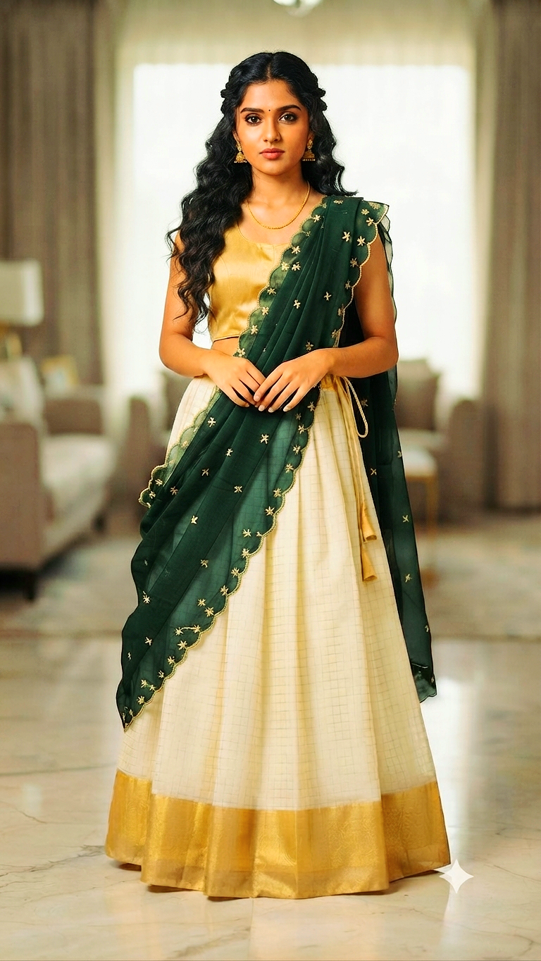 Beautiful organza dhavani ready to wear