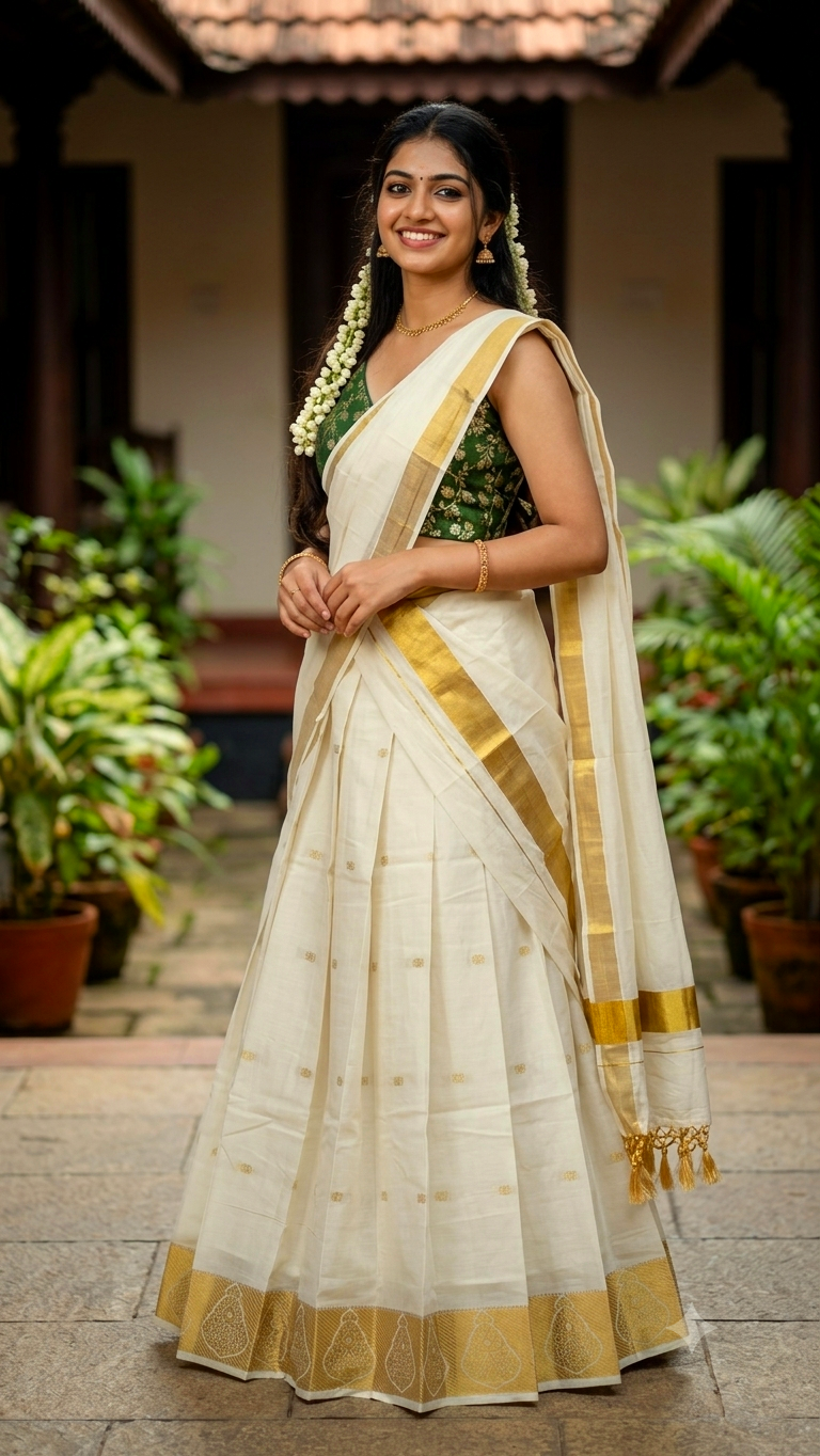 Beautiful  readymade cotton dhavani set 💕 (green blouse)