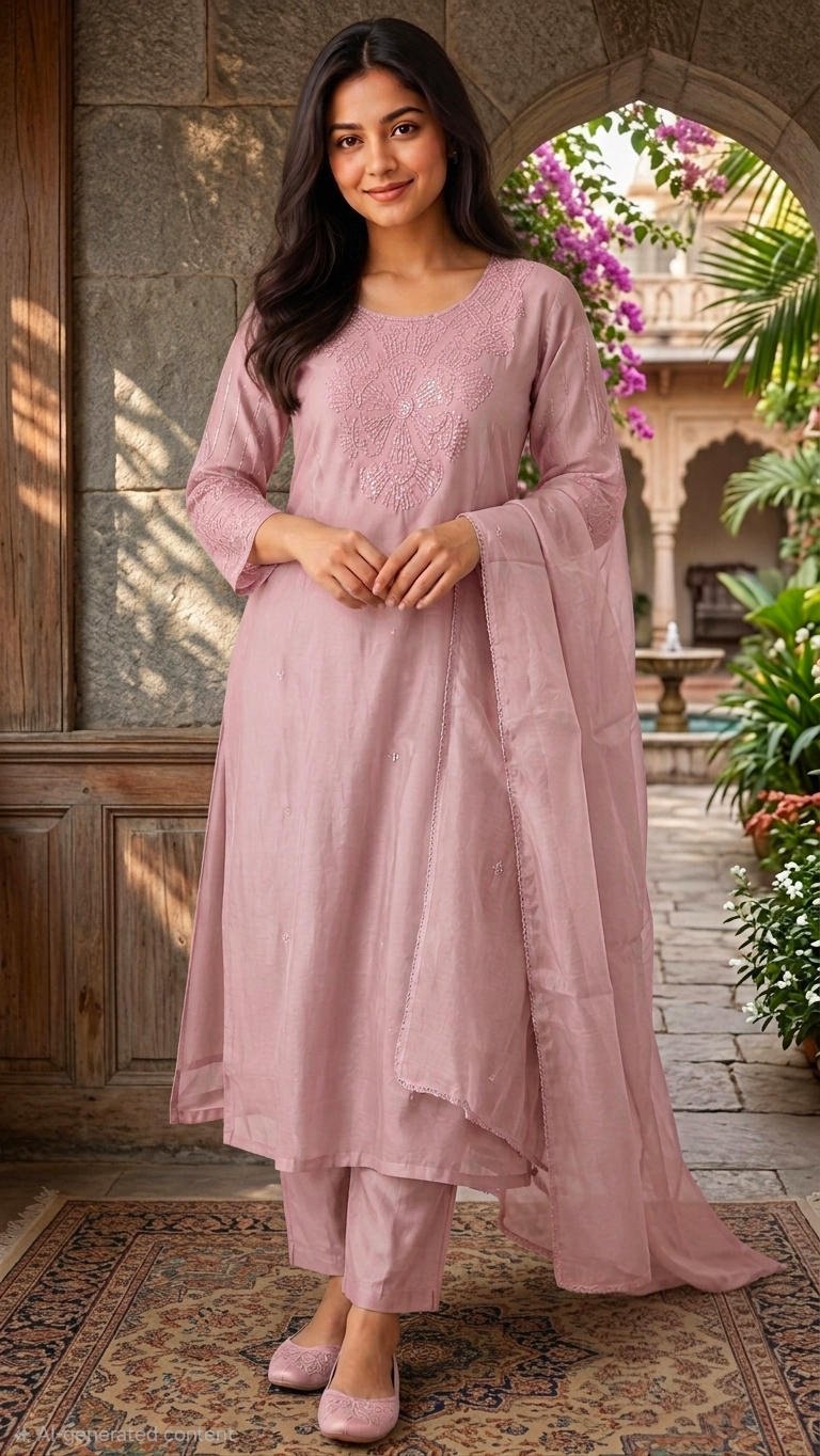 Heavy beads worked mul chantheri three piece suit