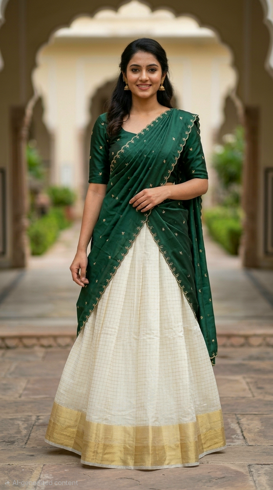 Beautiful organza dhavani set ( ready to wear).