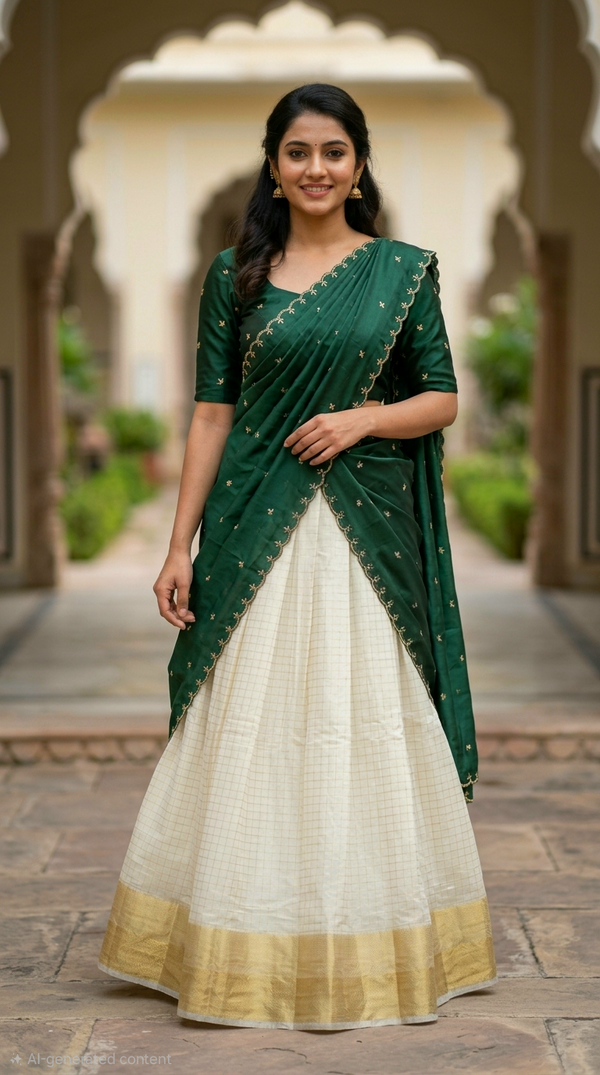 Beautiful organza dhavani set ( ready to wear).